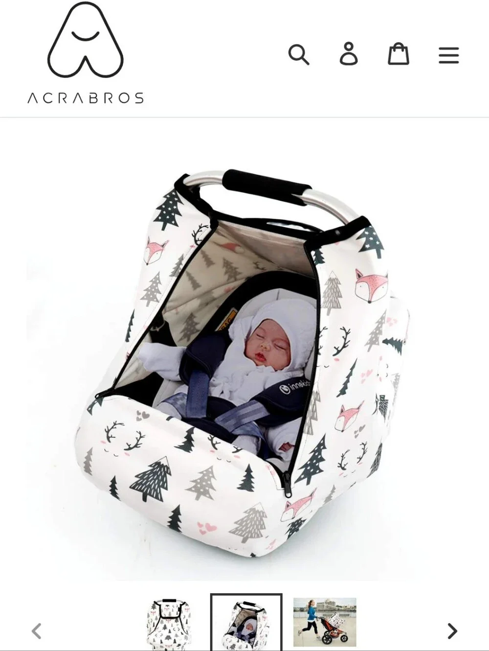 White & Pink Fox Print Baby Car Seat Cover
